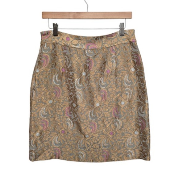 Elevenses Skirt Womens 8 Gold Metallic Brocade Floral Mini Lined Party Elegant U - Picture 1 of 7
